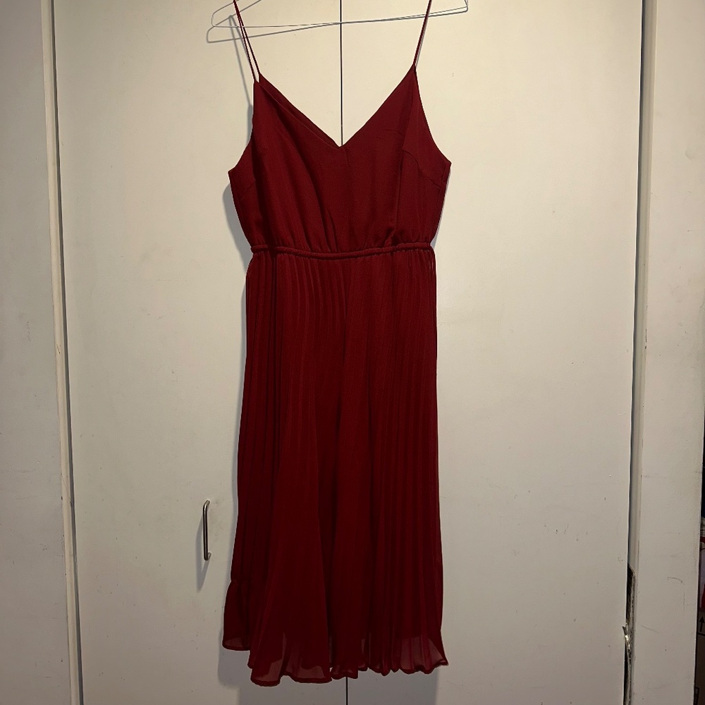 ASOS Pleated Cami Midi Dress, Drawstring Waist, Oxblood